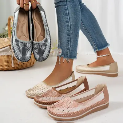 Women's Gray Feathered Flat Loafers Plus Size