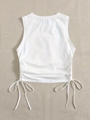 Women's White Side Drawstring Vest Summer Top
