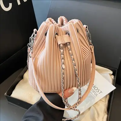 Korean Style Pleated Drawstring Bag Women 2025