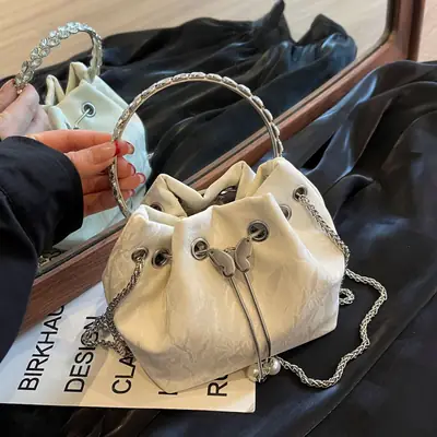 Elegant Metal Bucket Bag Women's Shoulder Crossbody