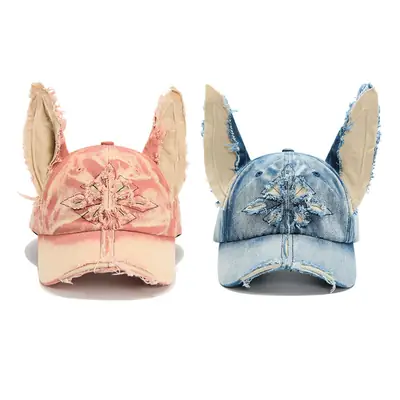 American Retro Doberman Ear Denim Baseball Hat for Men Women Spring Autumn New Show Face Small Cross Cap