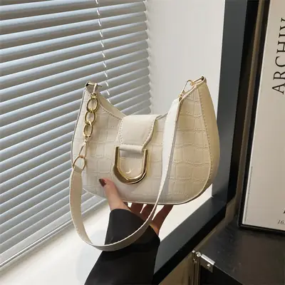 Women's Cream Croc Texture Crossbody Bag Summer 2025