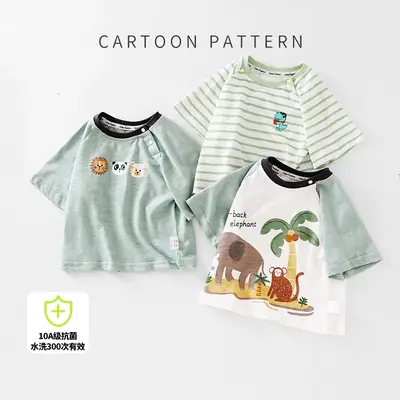 Baby Half-Sleeve Cartoon Top Light Green Cotton Summer