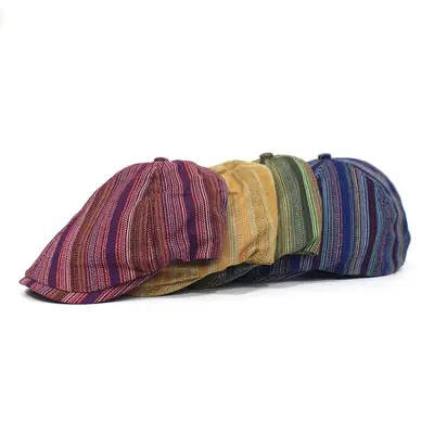 British Vintage Striped Beret Hat for Men Women
