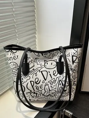 Women Large Capacity Graffiti Shoulder Bag 2025