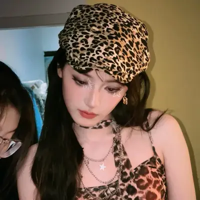 Retro Leopard Print Face Hat for Women Spring Summer