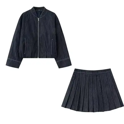 Dark Blue Balloon Skirt Pants Set for Women