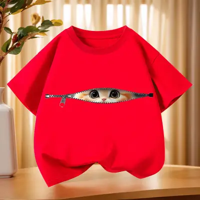 Boys Short Sleeve Kitten Eye Print T-Shirt Black
