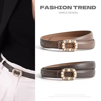Women's Brown Pearl Buckle Belt Wholesale New