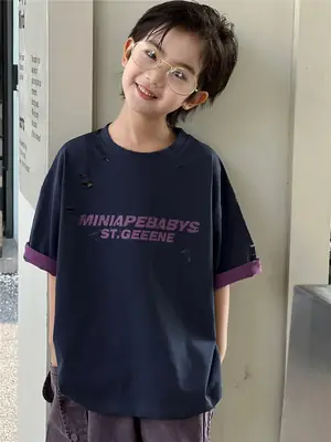 2026 Boys T-Shirt Navy Purple Retro Two Tone