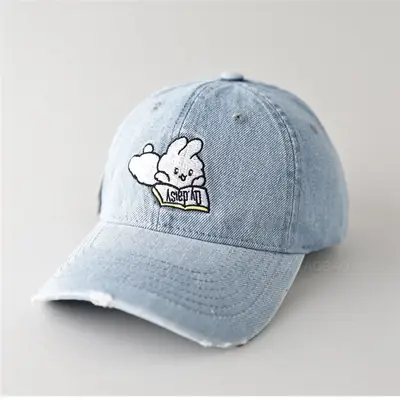 Cute Rabbit Embroidered Denim Cap Women Travel Sunshade