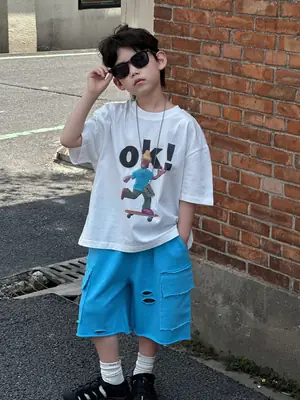 Boys Cotton Printed T-Shirt Blue Shorts Summer 2025