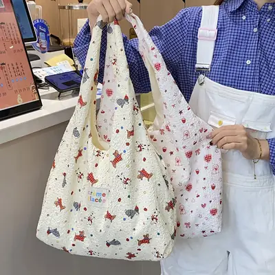 Korean Sweet Cartoon Embossed Tote Bag for Daily Use