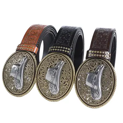 Western Denim Belt Vintage Buckle Men's Punk Belt