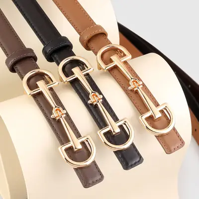 2025 New Style Black Cowhide Women's Belt with Gold Buckle