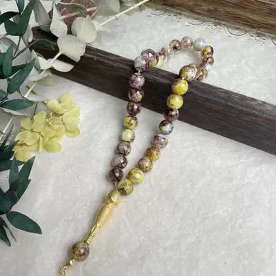 Islamic Prayer Rosary with Golden Tassels and Glass Beads