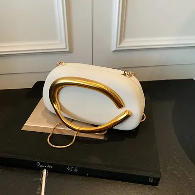 White Gold Handle Crossbody Bag Mini Evening Bag