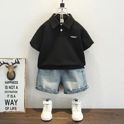 Boys Black Polo T-Shirt 2025 Summer