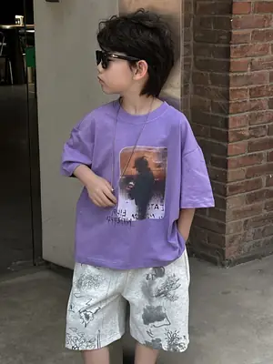 Boys Pure Cotton T-Shirt Summer 2025 Loose Casual Tops Mid Sleeve Kids