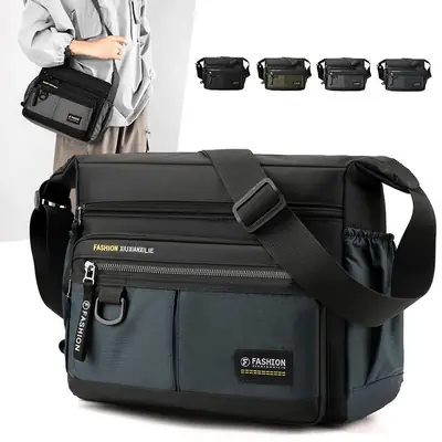 Men's Water-Repellent Crossbody Bag Large Capacity Black