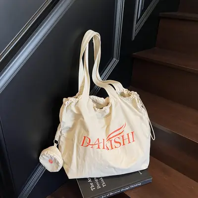 Korean Drawstring Canvas Tote Bag with Brand Logo