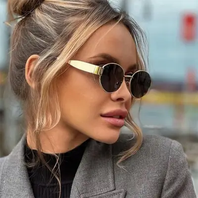 Women's Round Frame Sunglasses White Black