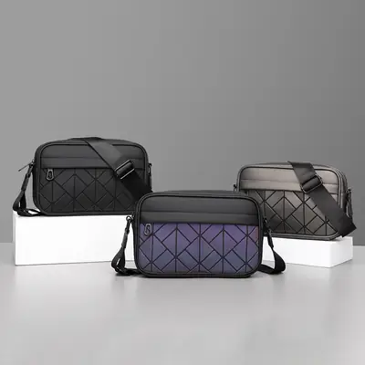 2025 Men Rhombus Crossbody Bag Black Purple