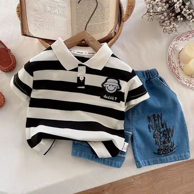 Boys Blue Denim Shorts with "New Look" Print 2025 Summer