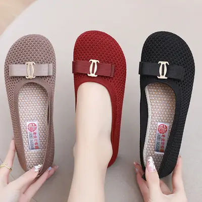 Women's Black Mesh Slip-On Shoes with Buckle