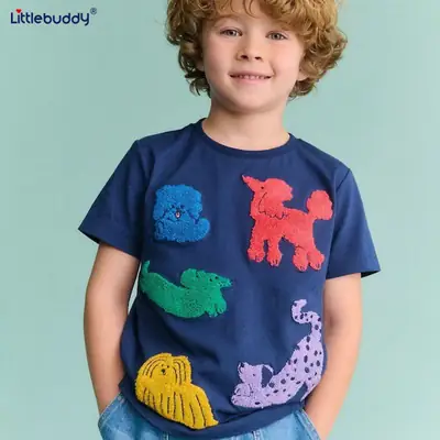 2025 Kids T-Shirt Red Blue Green Round Neck Short Sleeve