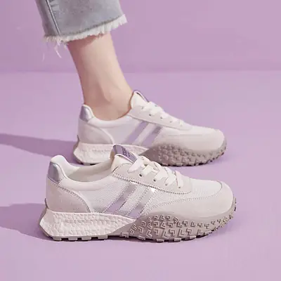 Women's Fly-Knit Casual Shoes White Purple Low Top