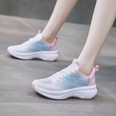 Women's Flying Weaving Casual Running Shoes White Blue Thick Sole