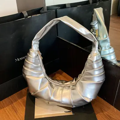 Silver Pleated Shoulder Bag for Women 2025