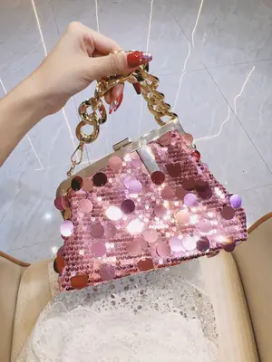 Pink Sequin Chain Shoulder Bag for Women