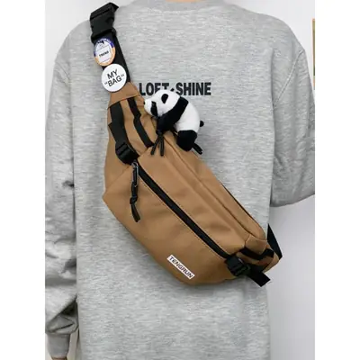 Trendy Cartoon Chest Bag for Men Women Brown