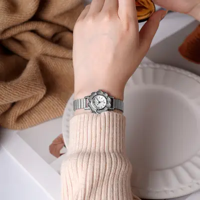 Women's Gold Petal Watch with Diamond Crystal Band