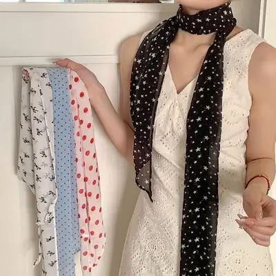 Red French Print Headscarf for Women Summer