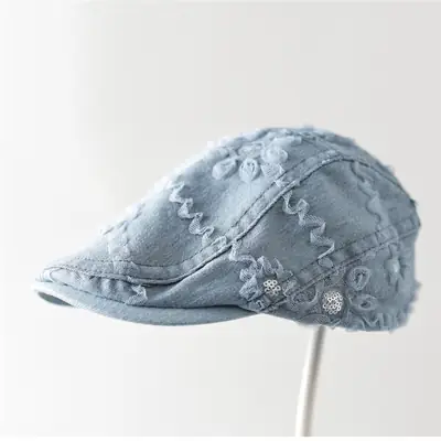 Women Blue Lace Flower Cap with Sunshade