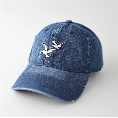 Men's Black Denim Cap with Seagull Embroidery
