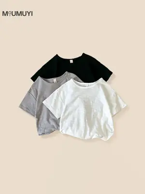Boys Grey Cotton Round Neck T-Shirt 2025 Summer