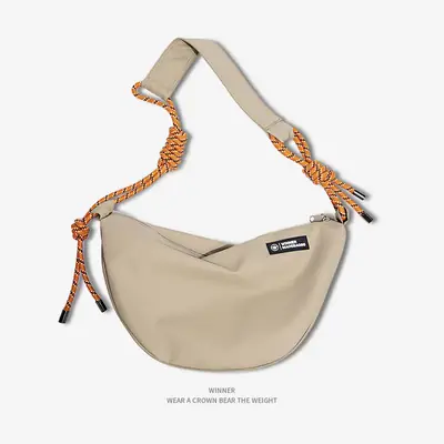 Men's Beige Crossbody Shoulder Bag with Tassel Strap