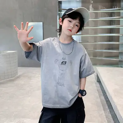 Boys Summer Distressed T-Shirt 2026 Grey