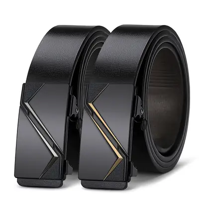 Men's Black Leather Belt with Gold Trim