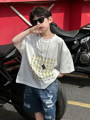 Boys Pure Cotton Summer T-Shirt White Yellow Print