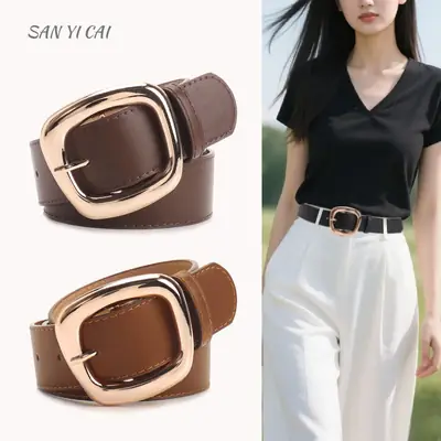 Black Leather Belt for Women 3.8 Wide Casual Commuter