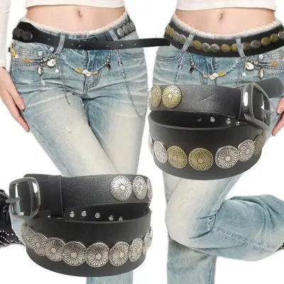 Black Rivet Belt No-Punch Hollow Korean Fashion