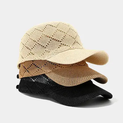 Women's Beige Mesh Sun Cap Summer Outdoor