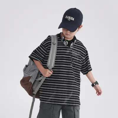 Boys Striped T-Shirt 2026 Summer Loose Fit