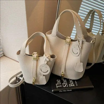 Women's 2-Piece PU Leather Shoulder Satchel Bags Cream Gold