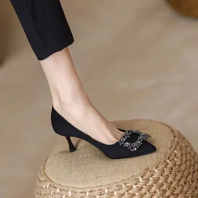 Black Rhinestone Stiletto Heels for Women 2026